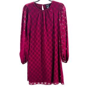DKNY SZ 6 S burgundy sparkle long bubble sleeve textured mini dress NWT B70